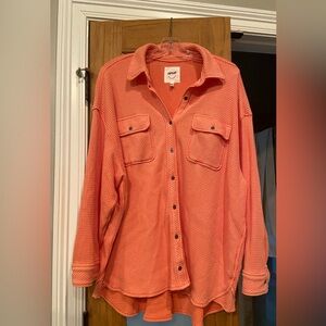 Aerie Orange Crush Waffle Button Down Top